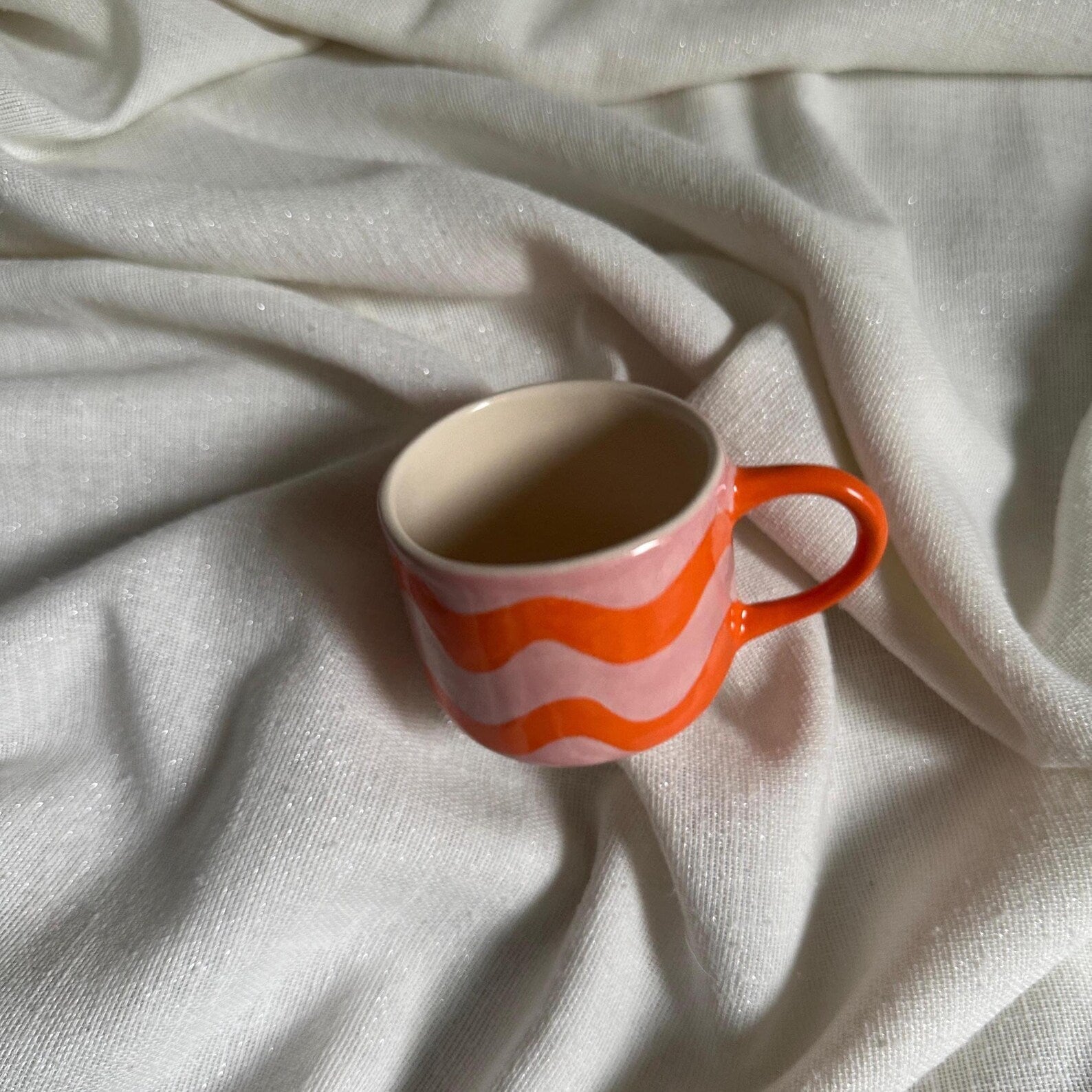 Handmade Pink & Orange Wave Ceramic Mug – 150 ml