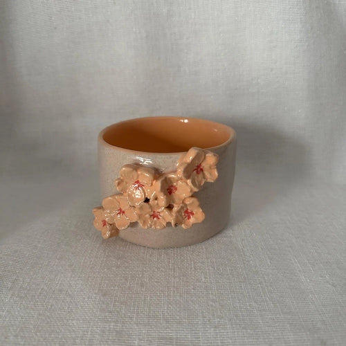 Handmade Cream & Salmon Sakura Ceramic Tumbler – 160 ml