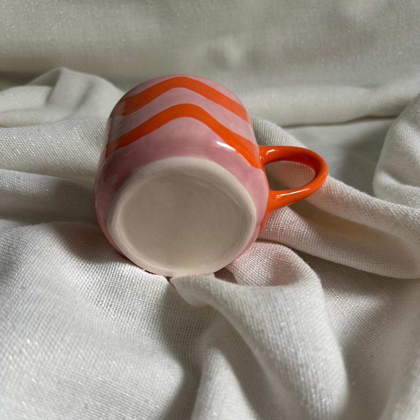 Handmade Pink & Orange Wave Ceramic Mug – 150 ml
