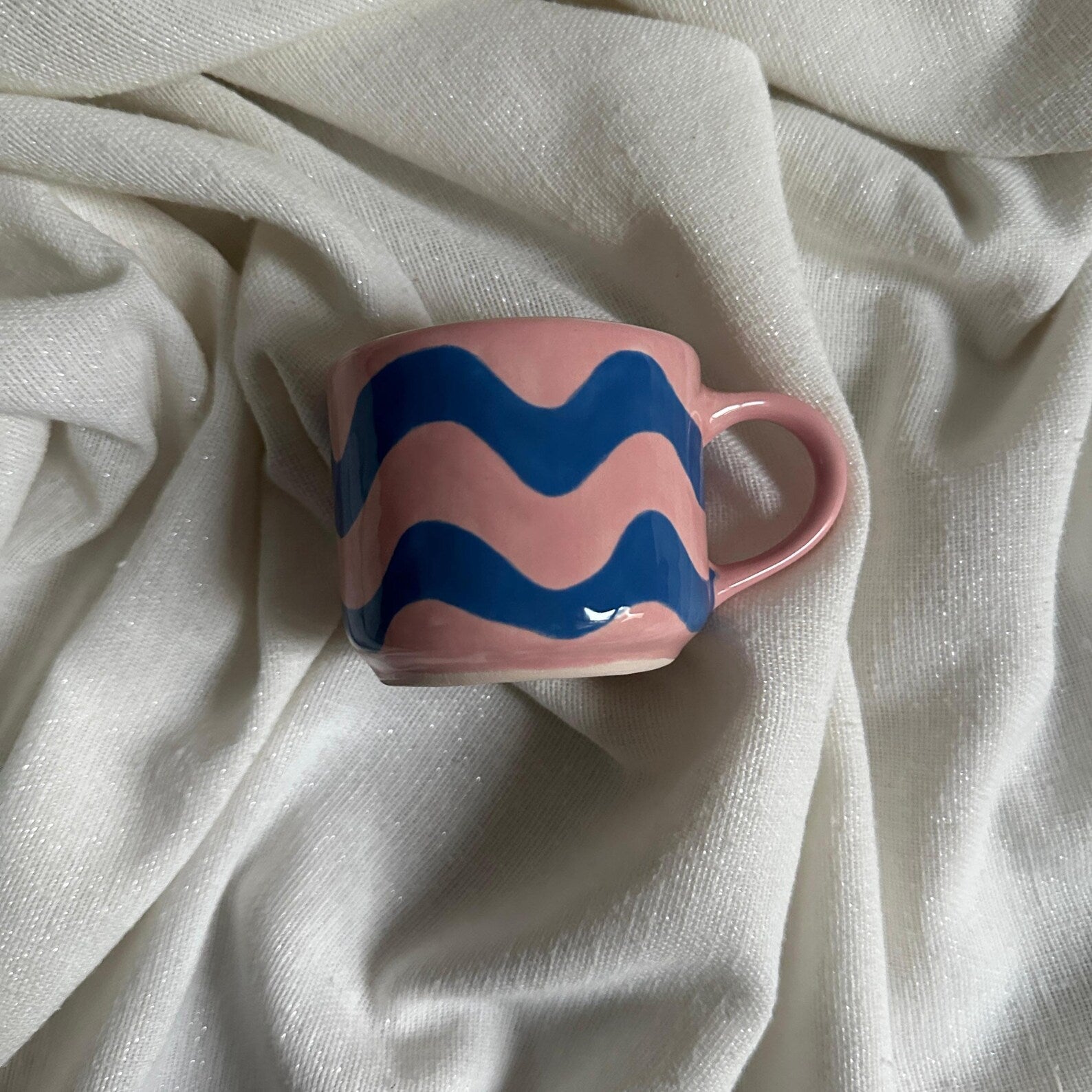 Handmade Pink &  Blue Wave Ceramic Mug – 150 ml
